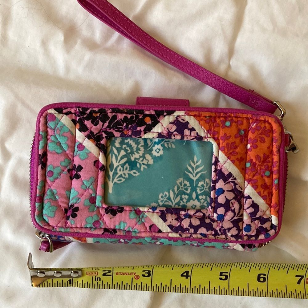 Vera Bradley Quilted Floral Wristlet in Fuchsia and Turquoise